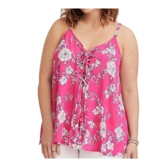 Torrid Floral Tank Top 5X Pink Lace Up Coquette Dainty Flowy Classic Chic Retro - Picture 1 of 15